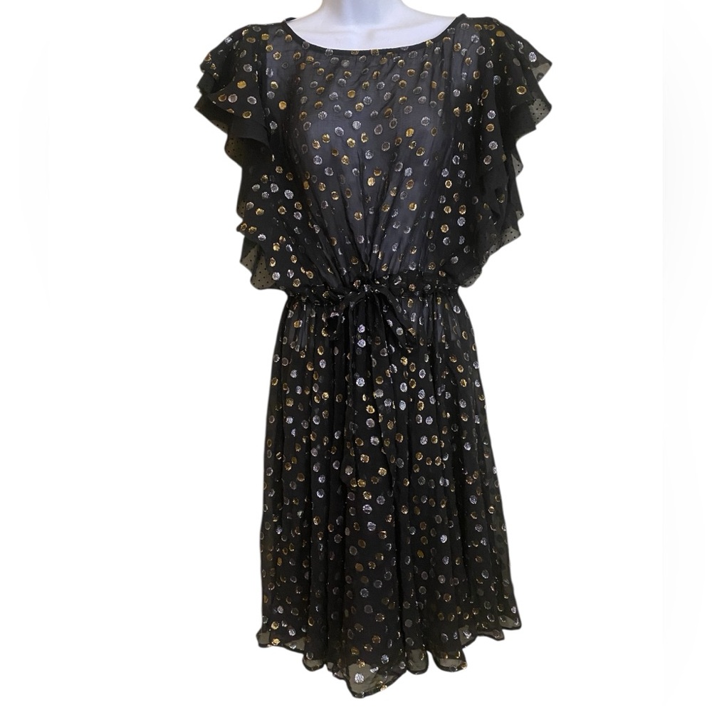 Y2K Sheer Dress Whimsigoth Women SZ Large Embroidered Metallic Dots Dark Fairy - Picture 5 of 14